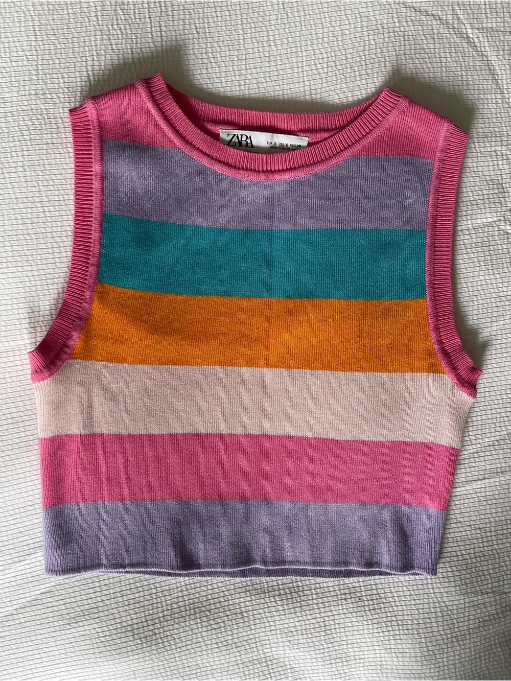 Zara Pink Multicolor Striped Knit Tank Top